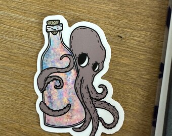 Octopus Sticker | Kraken Sticker | Octopus holding a bottle | Galaxy Bottle Sticker | message in a bottle sticker