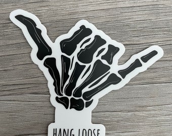 Hang Loose Shaka Skeleton Hand sticker. Surfer decal, halloween sticker, Shaka hand sticker, water bottle decal,