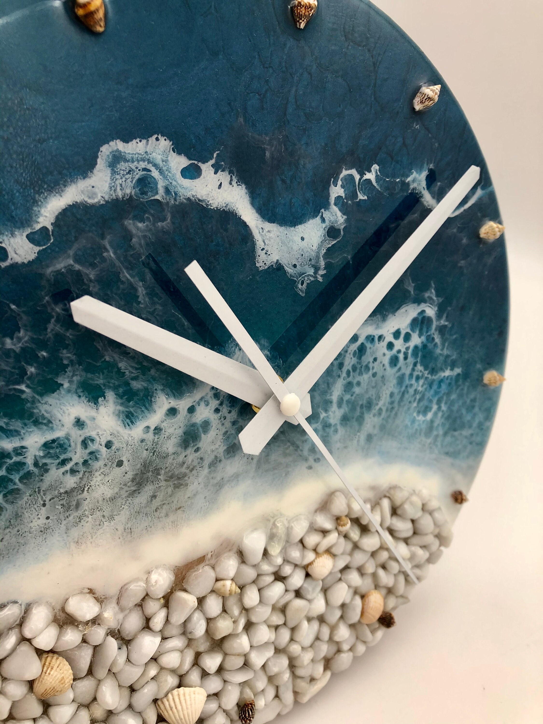 Wall clock in ocean design in oak and epoxy resin wedding gift Etsy