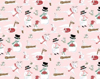Frost and Flurry / Mr & Mrs Flurry rosa FL25601 / Algodón poppie / Sheri McCulley / vintage / En stock - vacaciones navidad