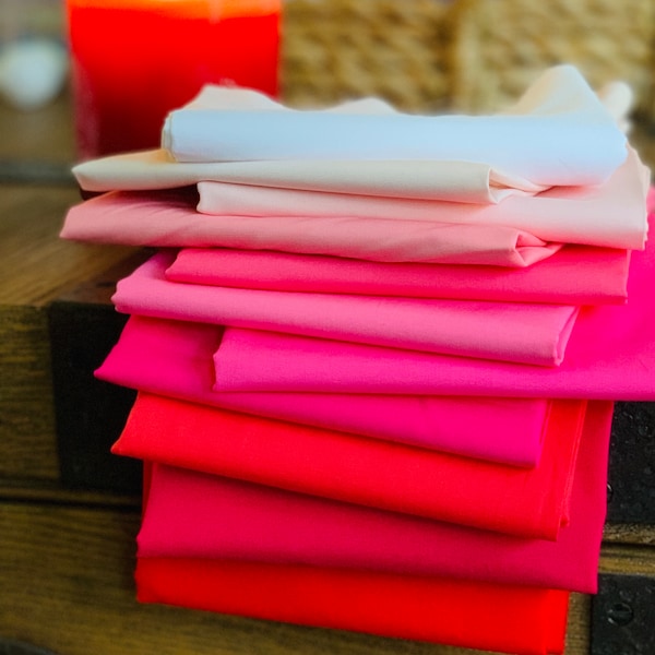 Valentine AGF blenders | Fat quarters / 1/2 yards  bundles 11 fabrics | Fast shipping | Pure solids | bright pink - red - white