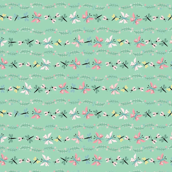 Finding wonder - Bugs and butterflies green | Poppy cotton | in stock | floral | ditsy | vintage | FW24206 Designed by Sheri McCulley