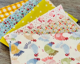 Spring chickens - 6 fat quarter bundle - plaid - starry - ruby Star - gingham henhouse