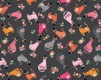 Kitty loves candy - cats in hats black | Poppy cotton | in stock | halloween | witch - trick or treat