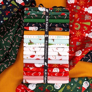 Christmas Lane bundle 19 Fat Quarters - RJR Studios - Holiday stripe  - santa - robin - holiday classics - candy cane
