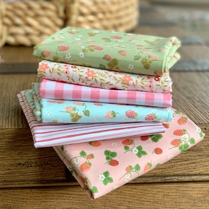 Strawberry bouquet - 6 piece FQ bundle - gingham | Poppy Cotton | promise me - Michal Marko - jailhouse stripe