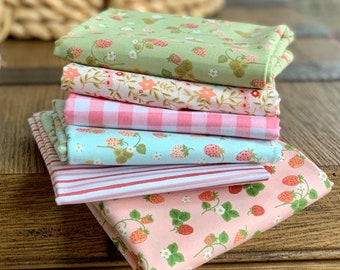 Strawberry bouquet - 6 piece FQ bundle - gingham | Poppy Cotton | promise me - Michal Marko - jailhouse stripe