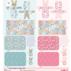 Sleeping Bunnies Panel Multi - 1 yard piece | Poppie cotton | Rosy cheeks | vintage in stock