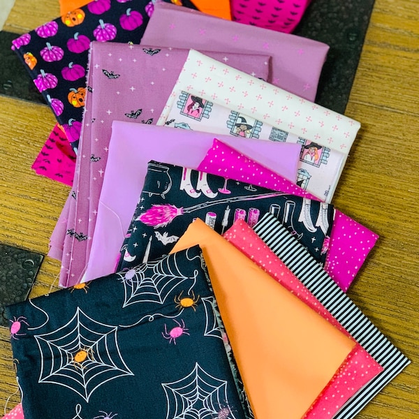 Fabulous pink Halloween spooky 'n Sweeter and more | AGF l 15 FQ bundle  | In stock | Halloween | Pure solids | bring your own boos