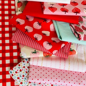 Fragole a volontà - stagionale - confezione da 15 fat quarter - Fragola - AGF - cotone a quadri con papaveri sotto il melo