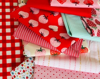 Strawberry overload - seasonal - 15 fat quarter bundle - Strawberry - AGF - plaid Poppie cotton under the apple tree