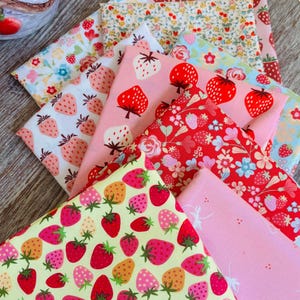 Just berries - Paquete de 9 cuartos de tela - Algodón Poppie AGD RBD Bajo el manzano Plaid Mejillas rosadas fresa