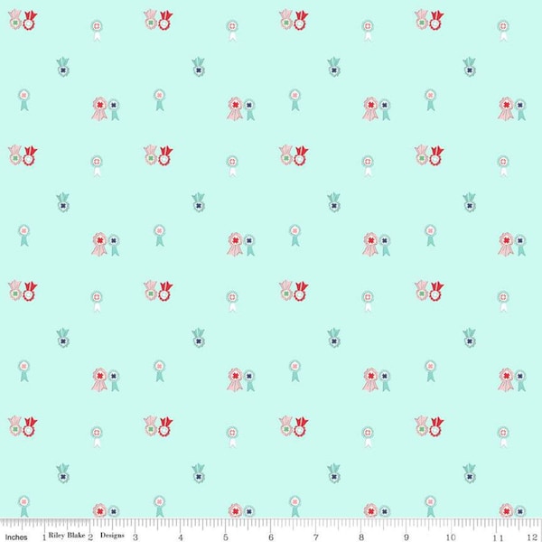 Quilt Fair by Tasha Noel - Aqua ribbons print  | RBD | in stock | C11355