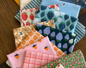Blue skies and berries - Under the Apple Tree - 14 piece FQ bundle - Strawberry Cotton+Steel - AGF  - gingham - Poppie cotton