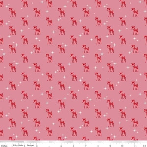 Cozy Christmas by Lori Holt -  C5364-PINK | RBD | Cozy Christmas Reindeer Pink | 100% cotton | holiday fabric l ships fast
