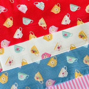 Rosy cheeks mini bundle 4 FQ / 1/2 yards| Poppie cotton | Rosy cheeks | vintage | in stock tea cups pink stripe