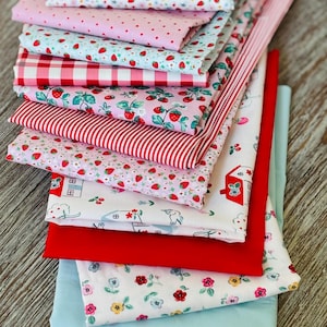 Blooms and strawberries mini bundle with blenders | Fat quarters bundles 11 fabrics | market day | Pure solids | home sweet home