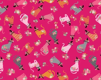 Kitty loves candy - cats in hats pink | Poppy cotton | in stock | halloween | witch - trick or treat