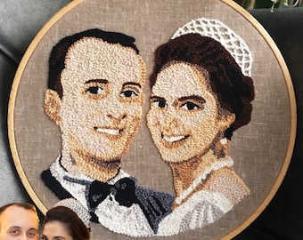 Wedding Portrait Gift, Customized Portrait with Embroidery, Couple Embroidery Gift, Family Portrait, Valentine's Day Gift