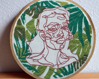 Portrait With Plants Embroidery Hand Embroidery Wall Decor, Punchneedle Tufted Art, Gifts For Her