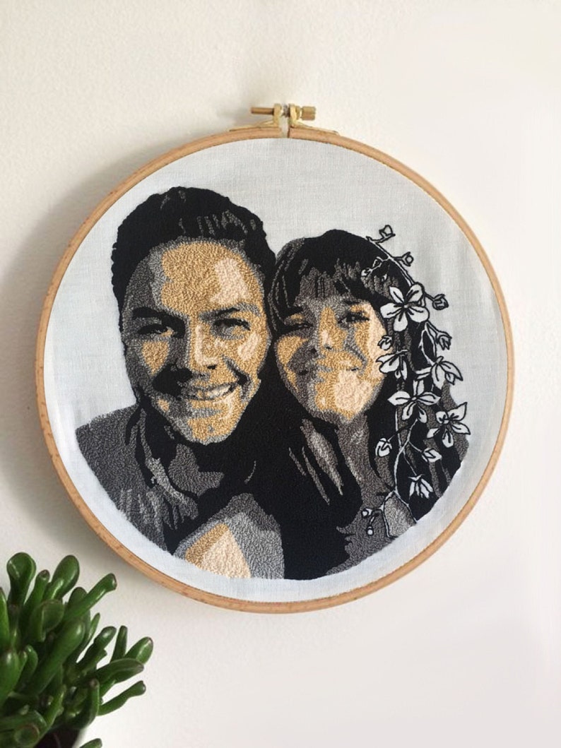 Personalized Couple Portraits for Valentine's Day, Custom Embroidery Wall Decor, 11.4 inch Hoop, Gifts For Her image 1