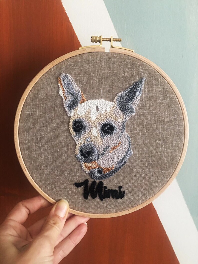 Personalized Pet Portraits, Custom Pet Decor, Dog Portrait Embroidery Wall Art, Pet Birthday Gift, Pet Loss Gifts image 8