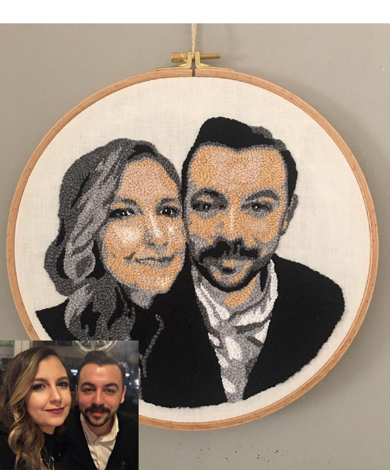 Personalized Couple Portraits for Valentine's Day, Custom Embroidery Wall Decor, 11.4 inch Hoop, Gifts For Her image 2