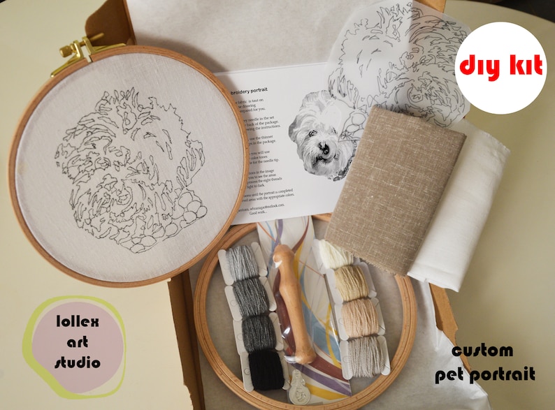 Custom Pet Portrait Kit and Great DIY Craft for Adults, Oxford Punch Needle Kit, Dog Embroidery, Cat Embroidery, Pet Memorial Gift zdjęcie 2