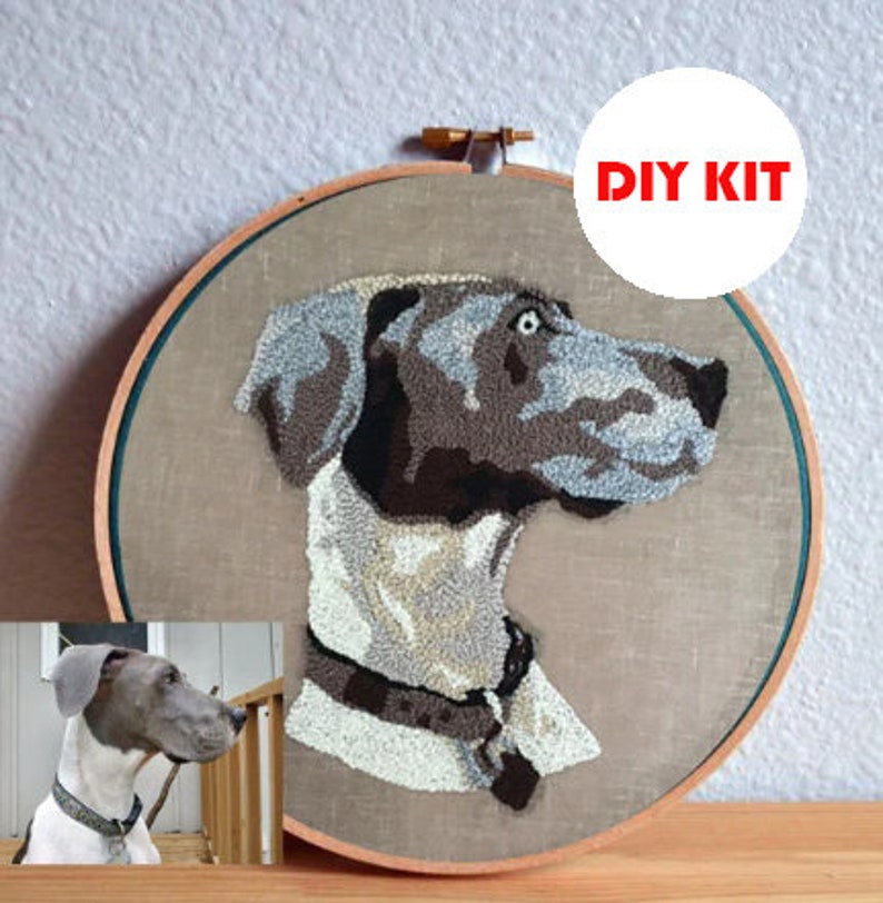 Custom Pet Portrait Kit and Great DIY Craft for Adults, Oxford Punch Needle Kit, Dog Embroidery, Cat Embroidery, Pet Memorial Gift zdjęcie 1