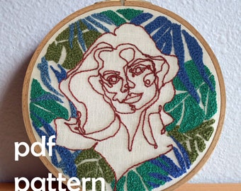 Portrait With Plants Pattern Pdf, Embroidery PDF, Digital Hand Embroidery Pattern, Embroidered Gifts