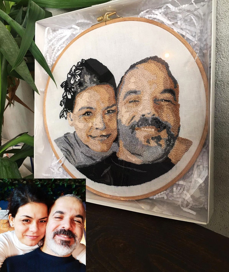 Personalized Couple Portraits for Valentine's Day, Custom Embroidery Wall Decor, 11.4 inch Hoop, Gifts For Her image 4