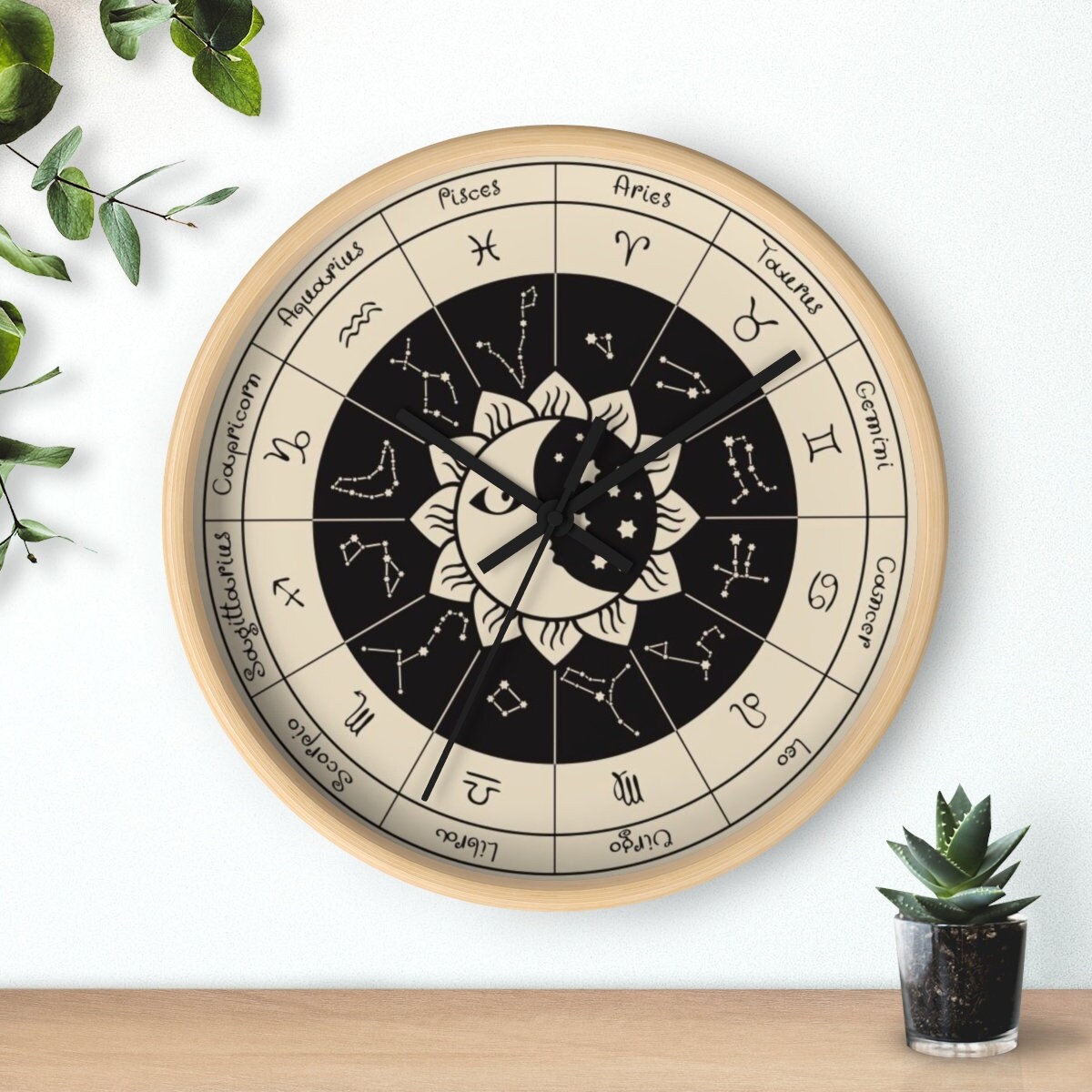 Black & Tan Astrology Clock, Zodiac Clock, Zodiac Gifts, Clock Wall