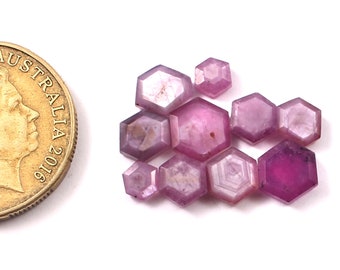 10 Piece, Rosemary Sheen Sapphire Trapiche Gemstone, Pink Sapphire Gemstone Hexagon Slices, Natural Sapphire Table cut Stone, SIZE - 5mm-9mm