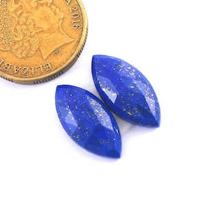 21x10x4mm Lapis Lazuli Rose cut Gemstone, Faceted Lapis Gemstone Marquise Shape Pair, Flat Back Lapis Lazuli Pair, Blue Lapis Lazuli Jewelry