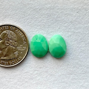 13x10x4.5mm, Green Chrysoprase Pair, Rose cut Chrysoprase Gemstone, Chrysoprase Faceted Cabochon, Loose Gemstone DIY Jewelry Supplies