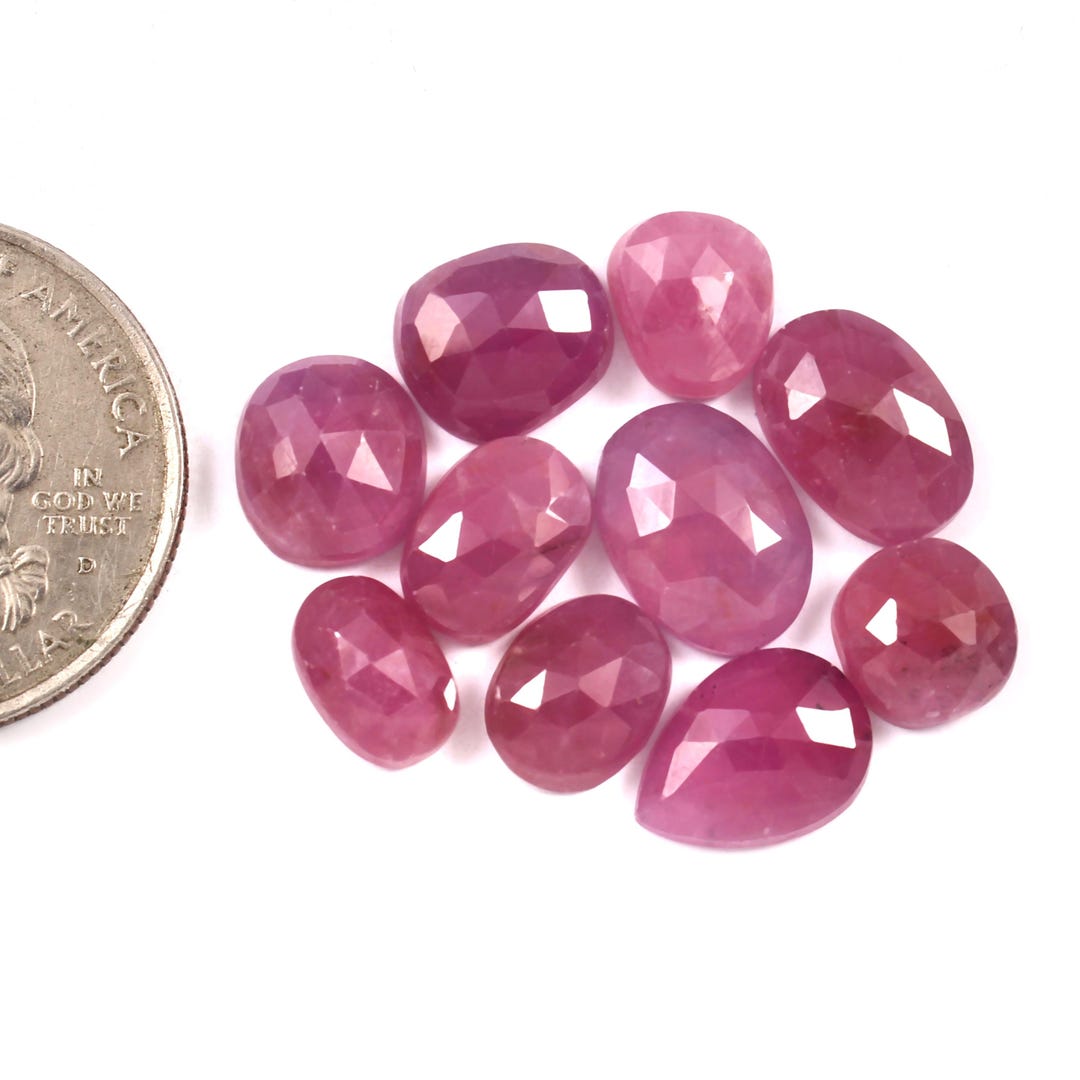 Ruby Pointstone 10 Piece, Rose Cut Ruby Gemstone Rosecut, Pinkish Ruby Faceted Cabochon ...