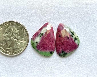 23x18x5mm, Natural Ruby Zoisite Rose cut Pair - Loose Gemstone Zoisite Ruby Faceted Flat Back Ruby Pair - Arusha Mine Anyolite Gemstone Shop
