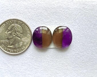 15x13x5mm, Intarsia Amethyst and Rutile Match Pair, Multi Stone Oval Shape Pair, Handmade Intarcia Earrings Supplies Loose Gemstone Jewelry