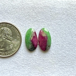 16x9x3mm, Natural Ruby Zoisite Pair, Arusha Mine Anyolite Pair, Zoisite Ruby Gemstone, Rose cut Ruby Pair, Loose Gemstone For Jewelry