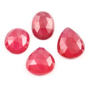 4 Piece, Ruby Rose cut Slice, Red Ruby Faceted Cabochon, AAA Ruby Gemstone, Thailand Ruby GF Loose Gemstone Lots, SIZE - 12mm-14mm Long