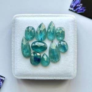 10 Piece Lot, Mint Green Kyanite Rose cut Slice, Green Kyanite Faceted Gemstone, Untreated Kyanite Gemstone Lot, SIZE - 10mm To 17mm