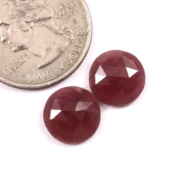 11x11x3mm, Coppia di zaffiri naturali, Coppia di zaffiri a forma rotonda con taglio a rosa, Pietra a taglio sfaccettato con zaffiro sciolto, Pietra preziosa di zaffiro Winza con retro piatto