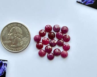 6 x 6 mm, natürlicher Rubin Rose geschliffen Edelstein runde Form, loser Rubin facettierter Cabochon mit flacher Rückseite, kalibrierter Rubin Edelstein für die Schmuckherstellung