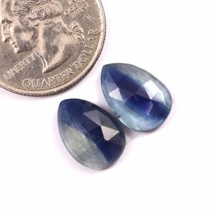 14x10x4mm, Bi-color Kyanite Pair, Rose cut Kyanite Gemstone, Blue Kyanite Match Pair, Faceted Kyanite cut Cabochon, Kyanite Pear Shape Pair