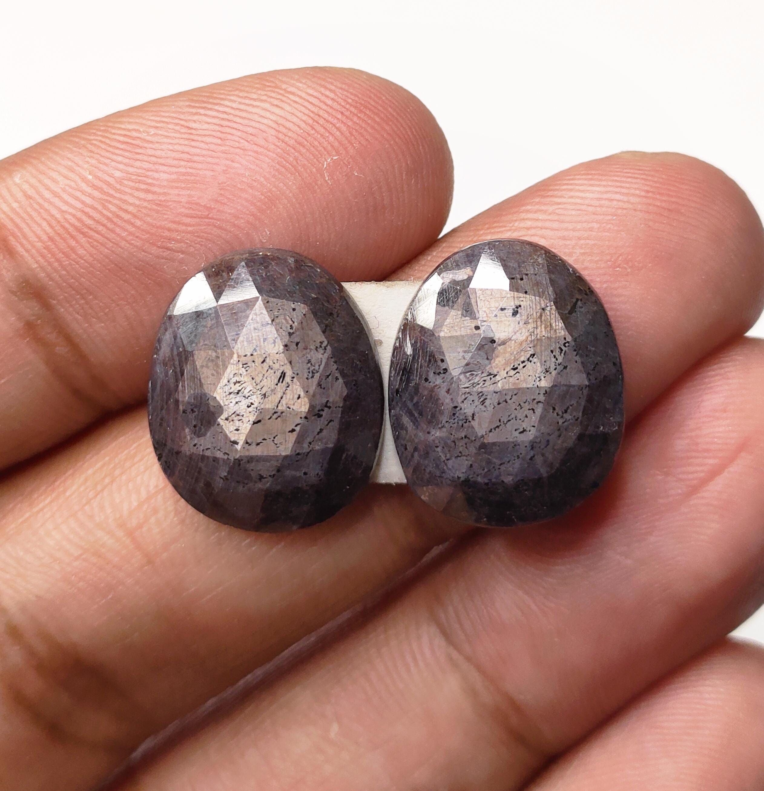 16x14x5mm, Rose cut Sapphire Gemstone, Sheen Sapphire Pair, Purple Sapphire Faceted Cabochon, September Birthstone, Sapphire For Jewelry
