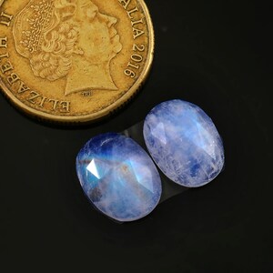 13x10x4mm, Rainbow Moonstone Pair, Loose Moonstone Rose cut Gemstone Cabochon, Moonstone Faceted Cabochon, Flashy Moonstone Oval Shape Pair