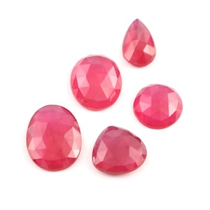 5 Piece, Ruby Rose cut Slice, Red Ruby Faceted Cabochon, AAA Ruby Gemstone, Thailand Ruby GF Loose Gemstone Lots, SIZE - 10mm-15mm Long