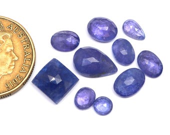 10 Piece, Natural Tanzanite Gemstone | Tanzanite Faceted Cabochon | Rosecut Tanzanite Slice | Blue Tanzanite cut Gemstone, SIZE - 5mm-13mm