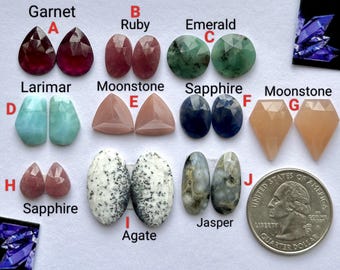 Natural Gemstone Rose cut Stone, Flat Back Stones Match Pair, Mix Semi Precious Loose Gemstone Cabochon, Handmade item Shop, Gift for Her