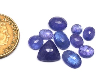 10 Piece, Natural Tanzanite Gemstone | Tanzanite Faceted Cabochon | Rosecut Tanzanite Slice | Blue Tanzanite cut Gemstone, SIZE - 6mm-11mm